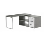 Meubletmoi - Bureau angle réversible 3 tiroirs 2 niches décor gris et blanc - net