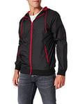 Build Your Brand Men's Windrunner Jacket, Multicolour (Blk/Red 00044)-Medium (Manufacturer :Medium)