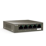 Tenda POE Switch Ethernet 5 Ports 10/100 Mbps (TEF1105P-4-63W), Switch Poe 4 Ports (6KV Contre-Foudre, Plug and Play, Aucune Configuration Requise, Bureau, Boîtier Métal) Marron