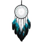 Drömfångare Blå Fjäder Hängande dekor Wind Chime Väggprydnad LED-ljusremsa Svart