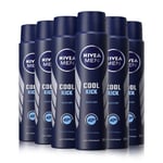 NIVEA MEN Cool Kick Anti-Perspirant Deodorant Spray Pack of 6 (6 x 250ml), Me...