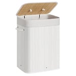 Bambu Tvättkorg, 72l Fällbar Tvätthämma, Rektangulär Förvaringsham med 3 Handtag, 40 X 30 X 60 Cm, Vit