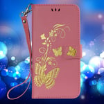 Gilding Butterfly Colorful Soft Leather Flip Wallet Phone Case Drop-proof 360 Phone Shell with Card Slot and Kickstand for Huawei P20 (Pink)