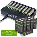Rechargeable Battery Charging Dock plus 24 x High Capacity 2100mAh AA Batteries