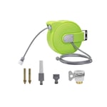 YINGJI Retractable Garden Hose Reel Wall Mounted Hose Storage 120°Swivel Bracket for Watering Flowers, Car Washing, Cleaning, Showering Pets (Green)(Size:10m(32.8ft))
