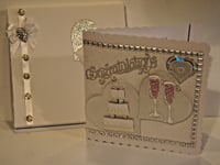 HAND MADE KEEPSAKE WEDDING CARD CAKE & CHAPAGNE FLUTE DESIGN IN GIFT BOX 8" X 8"