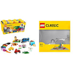 LEGO 10696 Classic Medium Creative Brick Box, Easy Toy Storage, Colourful Bricks Building Set, Toys & 11024 Classic Grey Baseplate, Construction Toy for Kids 48x48 Stud Building Base