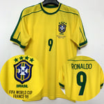 VM-tröja Brasilien Hemma Kortärmad Retro 1998 Nr 9 Ronaldo Jr. Rivaldo M