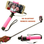 New Easy Wired Selfie Stick Monopod Telescopic For Samsung Galaxy S6 S5 Pink