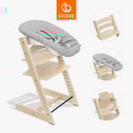 STOKKE® Tripp Trapp® Matstol bok natur inkl. Newborn Set™ Grey och Baby Set V2 natur