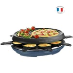 RE310401 Colormania Raclette 3 en 1, 8 coupelles, Appareil a raclette grill et crepe, Revetement antiadhésif, bleu acier - Tefal