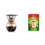 BODUM 11571 109 1L Pour Over Coffee Maker with Permanent Filter, Layered, Transparent & Melitta 6658076 Pack Original Size 1x4, 80, Filter Coffee Makers, Brown, Paper