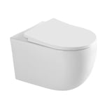 Cuvette WC Suspendu sans Rebord avec Charniere Abattant Soft-Close - Toilette Suspendu en Céramique Blanc