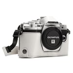 MegaGear MG1354 Etui avec Bandoulière/Accès Batterie en Cuir pour Appareil Photo Olympus Om-D E-M10 Mark III Blanc