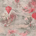 AS Creation Asian Fusion Lanterns Pink 37466-2 Wallpaper Oriental Fans Nature