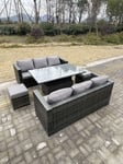8 Seater Outdoor Rattan Sofa Set Garden Furniture Adjustable Rising Lifting Dining Table Footstools