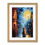 Artery8 A Street Cat Named Desire Palette Knife Oil Painting Ginger Cat Village Night Artwork Framed Wall Art Print 18X24 Inch