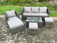 Rattan Garden Furniture Set with 3 Seater Sofa 3 Footstools Indoor Outdoor Patio Lounge Sofa Set Dark Grey