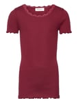 Silk T-Shirt W/ Lace Tops T-shirts Short-sleeved Burgundy Rosemunde Kids