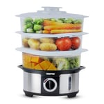 Geepas 3-Tier Food Steamer, 12L Capacity | Electric Vegetable Steamer with BPA Free Removable Baskets For Healthy Steam Cooking | 75 Minutes Timer & 1000W Power | Stainless Steel Housing