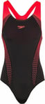 SPEEDO Womens Black & Pink Hexagonal Placement Lane Back Swimsuit GB 10/32 BNWT