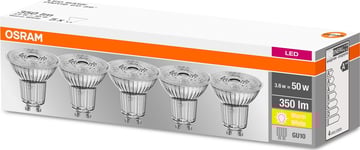 Osram LED spotlight GU10, 3,6 W = 50 W, 5-pack