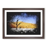 Big Box Art Trees in The Namibia Desert Paint Splash Framed Wall Art Picture Print Ready to Hang, Walnut A2 (62 x 45 cm)