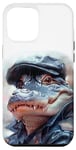 Coque pour iPhone 14 Pro Max Alligator amusant vêtu d'un chapeau et d'une veste en cuir