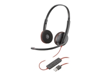 Poly Blackwire C3220 - Blackwire 3200 Series - headset - på örat - kabelansluten - aktiv brusradering - USB-A - svart - Skype-certifierat, Avaya-certifierad, Cisco Jabber-certifierad