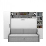 Ensemble lit escamotable horizontal canapé armoire surmeuble armoire demi-porte MULTIMO couchage 140x200cm blanc