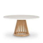 Tom Dixon - Fan Large Natural Side Table, Rund toppskiva i marmor Ø90 - Vit - White - Vit - Soffbord - Trä/Sten