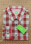 New Hugo BOSS mens red checked regular modern fit smart casual suit shirt LARGE