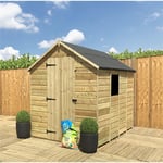 7 x 5 Pressure Treated Low Eaves Apex Garden Shed with Single Door