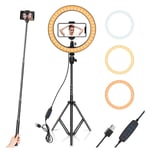 AJH Ring Light 10" with Tripod Stand & Phone Holder for YouTube Video, Desktop Camera Led Ring Light for Streaming, Makeup, Selfie Photography Compatible with iPhone Android,with Remote Control