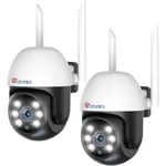 Ctronics Lot de 2 Caméra Surveillance WiFi Exterieure, 1080P PTZ Suivi Auto Détection Humaine 350°90° Vision Nocturne Couleur 20M