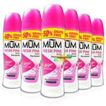 6x Mum Roll On Fresh Pink Rose 48H Anti Perspirant Deodorant 75ml Alcohol Free