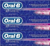3 Oral-B 3D White Vitalizing Fresh Mint Toothpaste Whitening Enamel Protect 75ml