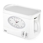 Swan Vintage Teasmade - Rapid Boil with Clock and Alarm, Featuring a Clock Light with Dimmer, 600 ml, 780-850 W, Ceramic Teapot Included, White, STM201N
