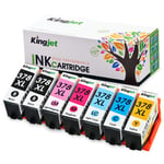 Kingjet 378XL Ink Cartridges, Replacement for Epson 378 378XL Ink Multipack, | for Epson Expression Photo XP-8500 XP-8505 XP-8600 XP-8000 XP-8005 | (Black Cyan Magenta Yellow Light Cyan Light Magenta)