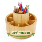 Utoplike Bamboo Rotating Pencil Holder, Office Desk Art Supplies Organisers, Wooden Desktop Pen Storage Box, Colored Pencil Caddy, 360 Degree Storage for Art Brushes, Sticky Notes, Paint