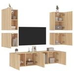 vidaXL 6 Piece TV Wall Units Sonoma Oak Engineered Wood UK GF0