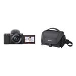 Sony Alpha ZV-E10L | APS-C Mirrorless interchangable-lens vlog camera with 16-50 mm f/3.5-5.6 Power Zoom kit Lens, Black, 1 Pack & LCS-U21B Soft Universal Carry Case - Black