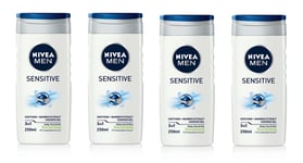 4x  NIVEA MEN Sensitive Shower Gel 250ml,3in1( Body Face &Hair)