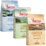 Purizon Adult -tutustumispakkaus, monta makua - Chicken & Fish + Lamb & Fish + Fish (3 x 2,5 kg)