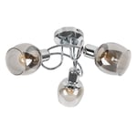 Modern 3 Way Silver Chrome Swirl Arm Twist Design Ceiling Light with Smoked Glass Shades - Complete with 4w LED Filament Clear Golfball Bulbs [2700K Warm White]
