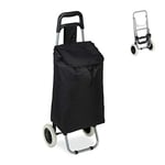 Relaxdays Chariot de Courses, Pliable, 25 L Sac d’achats avec roulettes,Chargeable Jusqu’à 10 kg, 91 x 40 x 30 cm, Noir