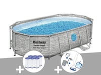 Kit piscine tubulaire ovale Bestway Power Steel SwimVista avec hublots 4,27 x 2,50 x 1,00 m + 6 cartouches de filtration + Kit d'entretien Deluxe