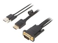 Cable HDMI 1.4 prise male D-Sub 15pin male Jack 3.5mm prise male USB A prise male 1.5m - Noir