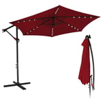 Swanew - Parasol Rouge led Solaire Ø300cm feu tricolore parasol jardin parasol marché parasol manivelle balcon aluminium inclinable - rouge