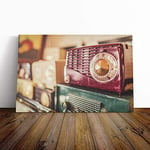 Big Box Art Canvas Print Wall Art Vintage Retro Radios | Mounted and Stretched Box Frame Picture | Home Decor for Kitchen, Living, Dining Room, Bedroom, Hallway, Multi-Colour, 30x20 Inch